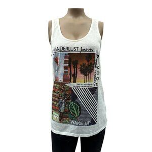 Pimkie Wanderlust Forever Graphic Tank Top White‎ Sleeveless Lightweight Women S